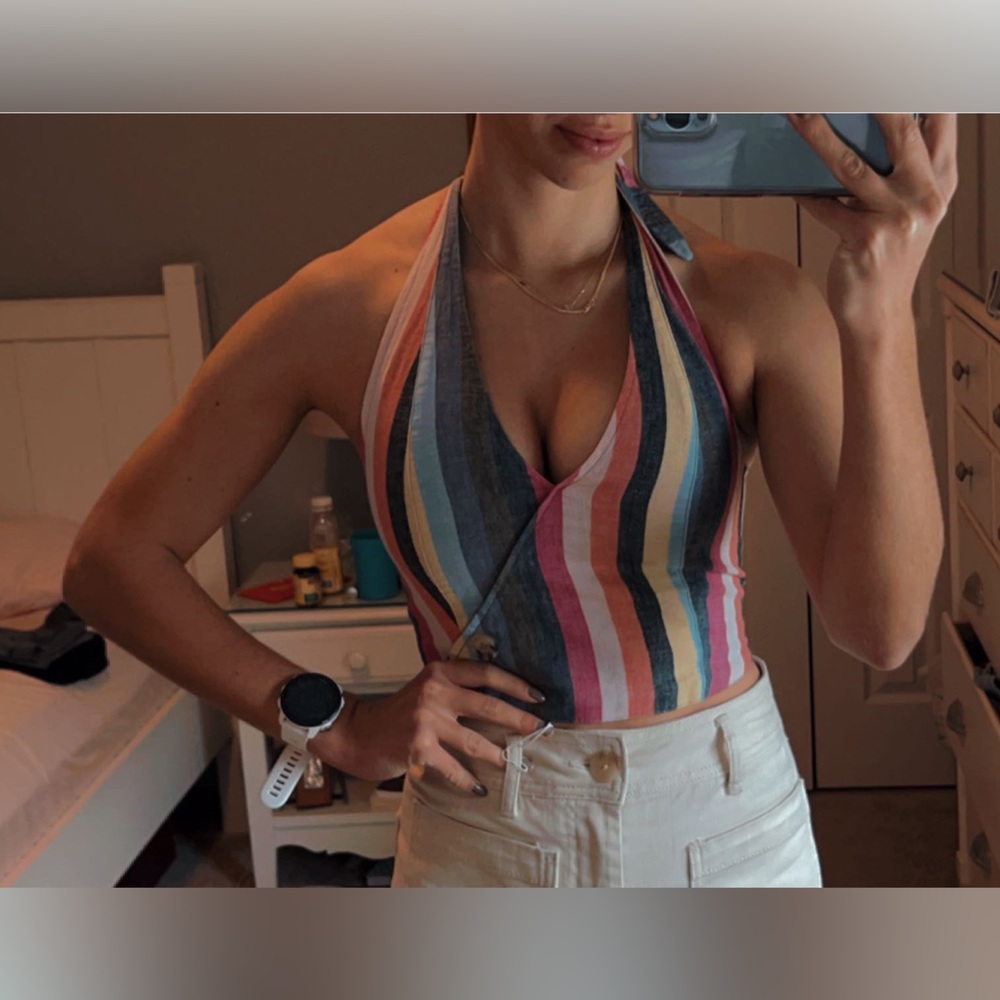 Abercrombie striped tie v-neck halter top